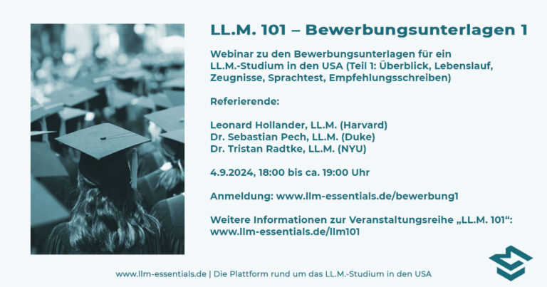 Veranstaltungsreihe „LL.M. 101“ – Webinar „Bewerbungsunterlagen – Teil 1“ am 4.9.2024